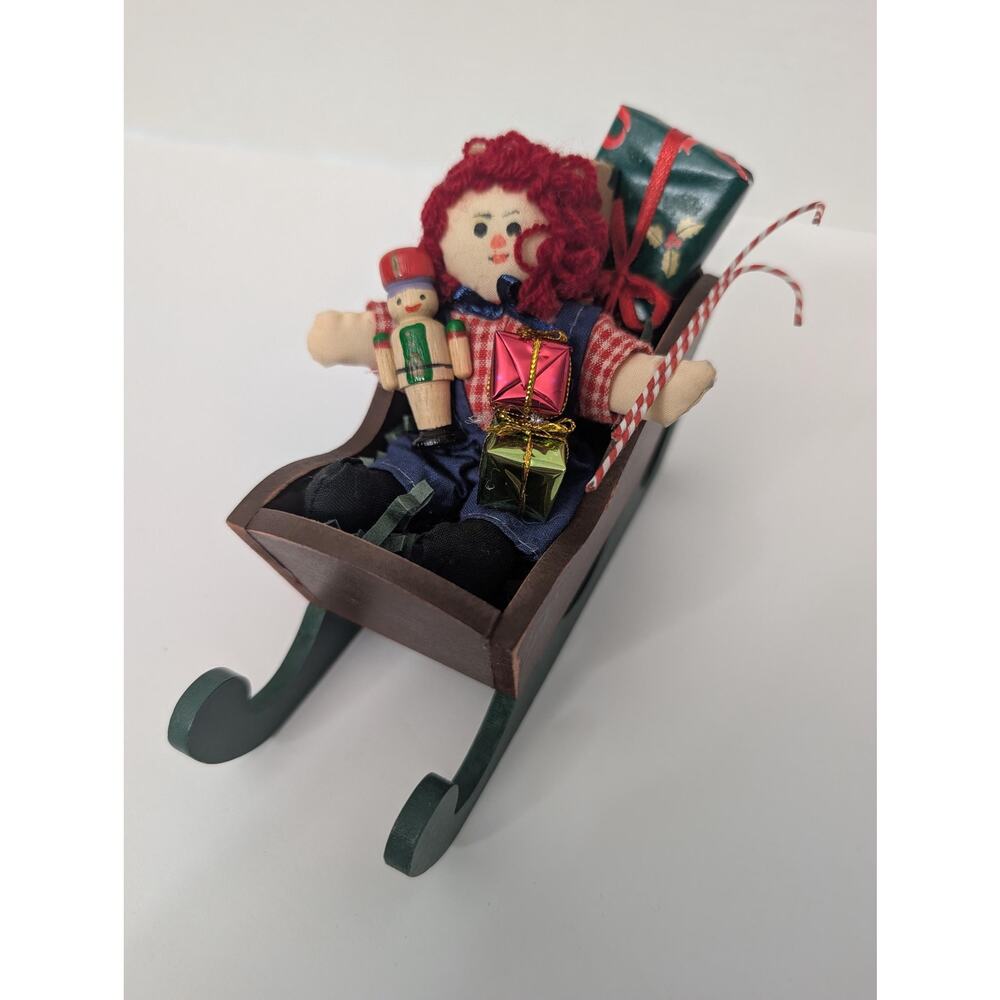Byers Choice Ltd Wood Sleigh with Raggedy Ann Doll and Christmas Toys Decor